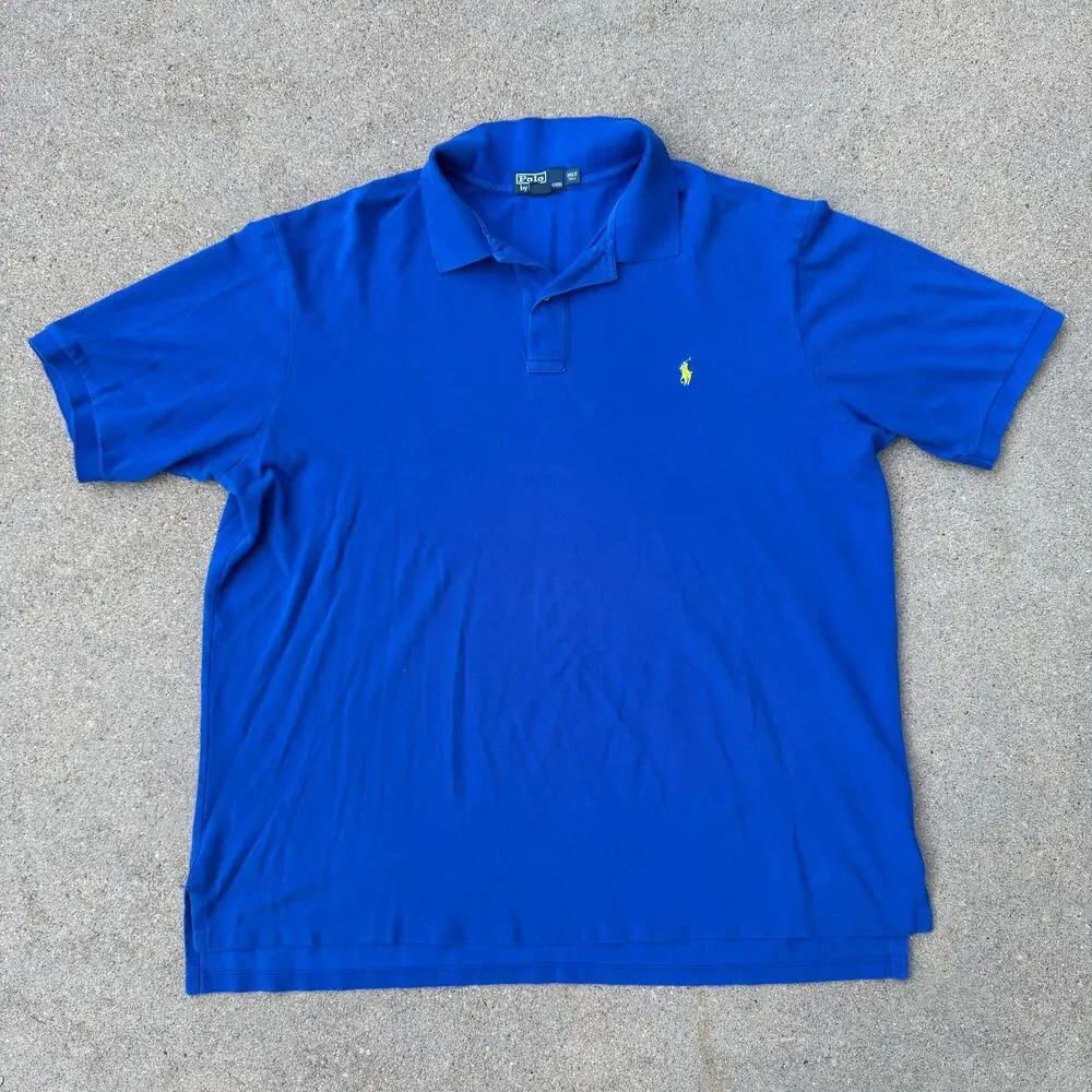 Y2K Polo Ralph Lauren Royal Blue Chartreuse Logo Short Sleeve Polo Shirt 3XLT